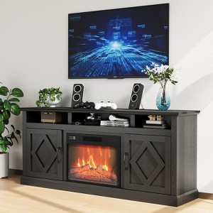 67" Fireplace TV Stand with Mantel, 23" Slim Electric Insert with 12-Color Flames, App & Remote Control - 1 of 4