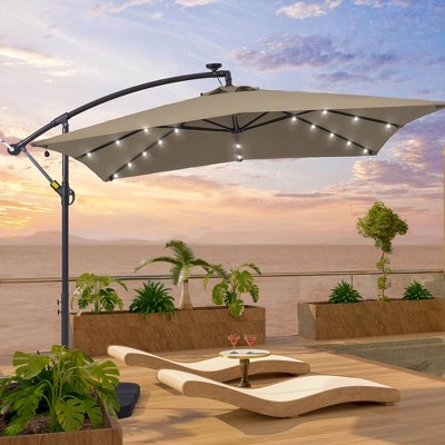 8.2x8.2 FT LED Solar Lighted Patio Offset Umbrella with Fade-resistant