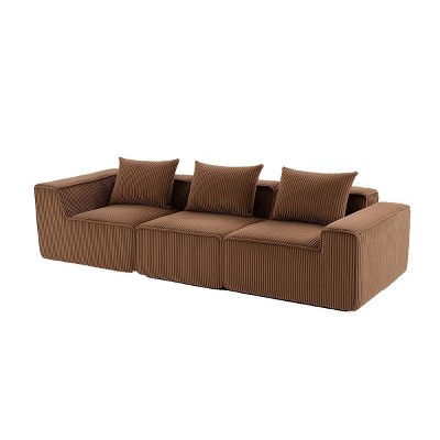 Modern Modular Corduroy Sofa with 3 Pillows, 3-Seat Compression Couch, Luxurious Sleek Cloud Sofa for Living Room or Apartment – The Pop Home