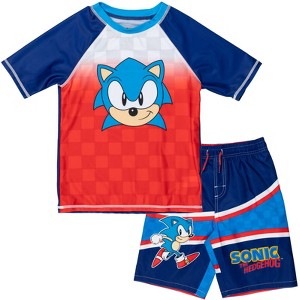 SEGA Sonic the Hedgehog Pullover Rash Guard and Swim Trunks Outfit Set Little Kid to Big Kid - 1 of 4