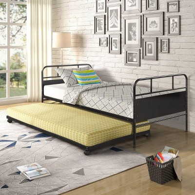 Streamdale Metal Daybed Platform Bed Frame with Trundle Built-in Casters, Twin Size