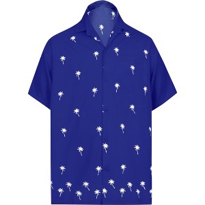 LA LEELA Men's Hawaiian Shirts Solid Beach Shirts Casual Short Sleeve Button Down Collared Shirt Men - 1 of 4