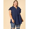 Agnes Orinda Women's Plus Size Cotton Flutter Sleeve Drawstring Flowy Summer Split V Neck Blouse - 2 of 4