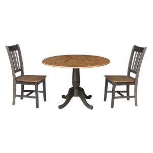 3pc 42" Jordan Round Dual Drop Leaf Dining Table with 2 Splat Back Chairs Hickory/Washed Coal - International Concepts - 1 of 4