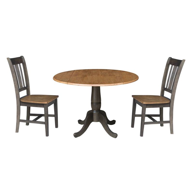 3pc 42&#34; Jordan Round Dual Drop Leaf Dining Table with 2 Splat Back Chairs Hickory/Washed Coal - International Concepts, 1 of 11
