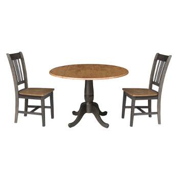 3pc 42" Jordan Round Dual Drop Leaf Dining Table with 2 Splat Back Chairs Hickory/Washed Coal - International Concepts