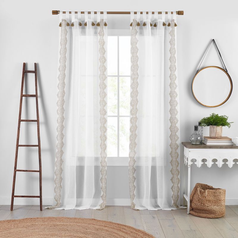 Shilo Boho Sheer Tab Top Single Window Curtain Panel with Tassels - Parent - Elrene Home Fashions, 1 of 4