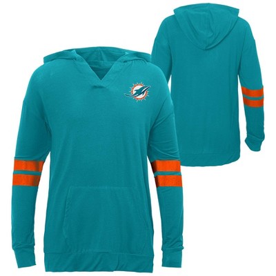 NFL Miami Dolphins Girls' Dark Lightweight Hoodie - XS