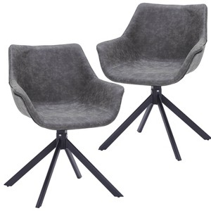 LeisureMod Markley Leather Dining Chair with 360-Degree Swivel Armchair and Powder-Coated Iron Legs Set of 2 - 1 of 4