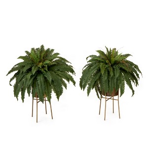 Nearly Natural 32-in Artificial Boston Fern Plant with Metal Planter with Stand DIY KIT (Set of 2) - 1 of 4