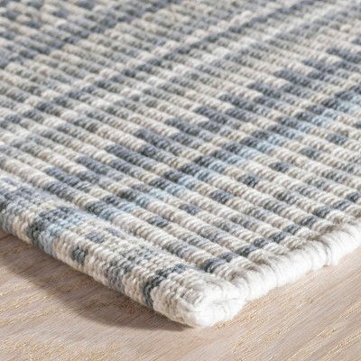 Gray and White Handwoven Wool Cotton Stripe Rug 10' x 14'