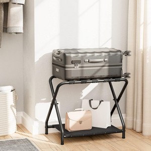 Acoinel Luggage Rack, Folding Suitcase Stand with Fabric Storage Shelf for Guest Room - 1 of 4
