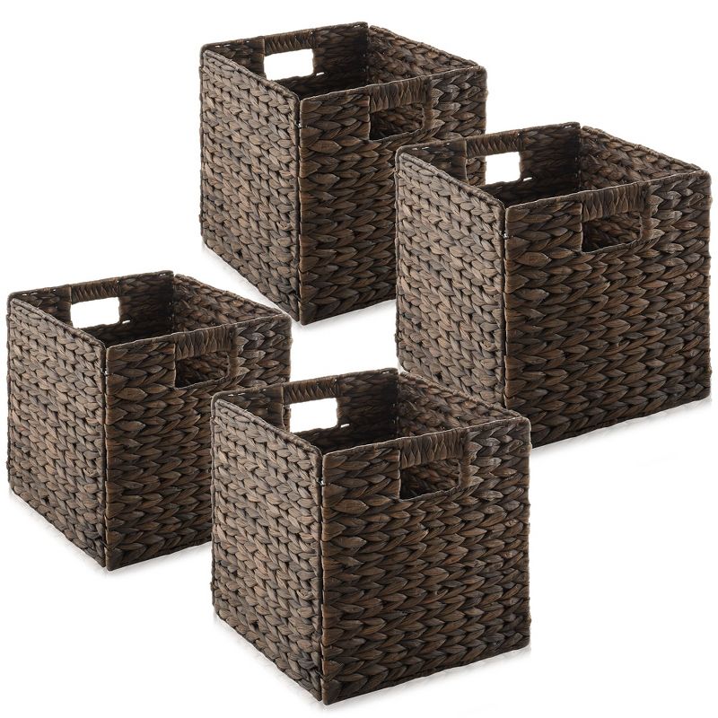 Casafield 10.5" x 10.5" Water Hyacinth Storage Baskets - Set of 2 Collapsible Cubes, Woven Bin Organizers for Bathroom, Bedroom, Laundry, Pantry, 1 of 8