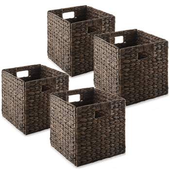 Casafield 10.5" x 10.5" Water Hyacinth Storage Baskets - Set of 2 Collapsible Cubes, Woven Bin Organizers for Bathroom, Bedroom, Laundry, Pantry