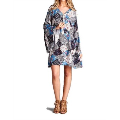 Women's Floral Patchwork Print Dress - Velzera