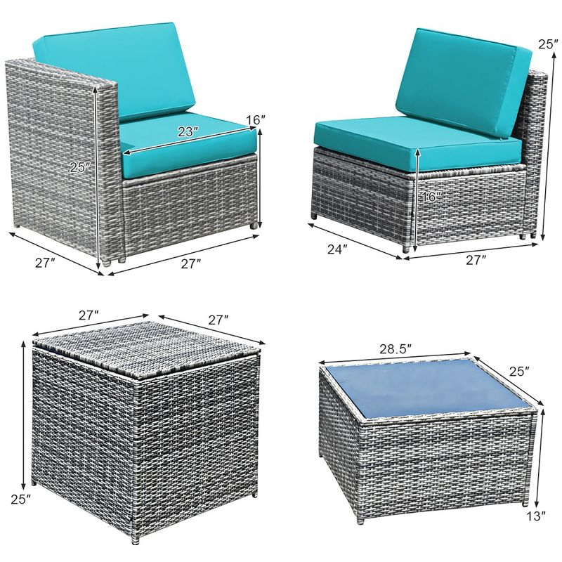 Costway 8 PCS Wicker Sofa Rattan Furniture Set Patio Furniture w/ Storage Table White\ Black\Turquoise\Red, 3 of 10
