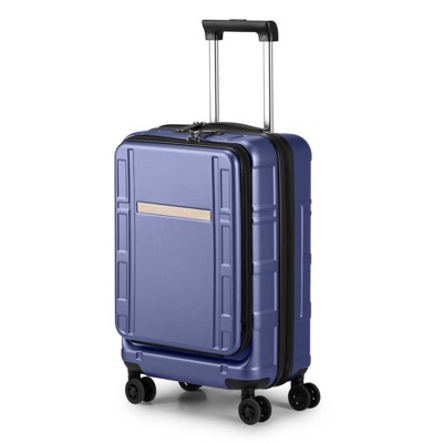 Hynes Eagle Carry on Luggage Airline Approved,  20 Inch Luggage with Front Compartment, Double Spinner Wheels, Blue