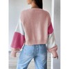 Womens Sweater Cardigan Long Sleeve Cropped Cardigan Color Block Open Front Sweater with Lantern Sleeve Trendy Sweaters - 2 of 4