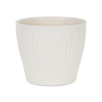 Cheung's Currula Tapered Vertical Bar Pattern Ceramic Pot - Large - White