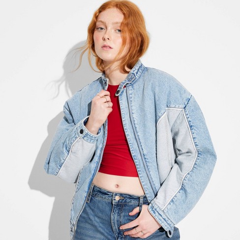 Women s Denim Bomber Jacket Wild Fable Blue Denim M Target