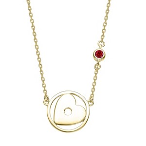 Guili 14K Yellow Gold Heart Circle Pendant Necklace with Gemstone Accent, Modern Chic for Everyday Elegance and Romantic Celebrations - 1 of 2