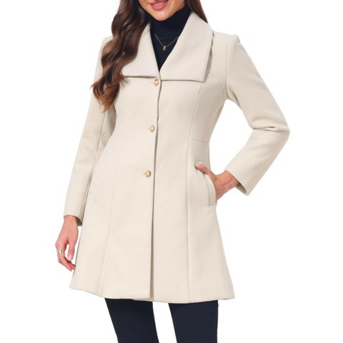 INSPIRE CHIC Women's Elegant Single Breasted Winter Warm Long Sleeve Lapel Mid-Long A-Line Pea Coat Large Beige