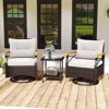 Costway 3 PCS Outdoor Swivel Chair Set with 2-Tier Tempered Glass Side Table Cushions Gray/White - 4 of 4