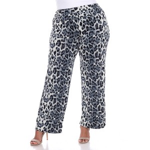 Women's Plus Size Printed Palazzo Pants - White Mark - 1 of 4