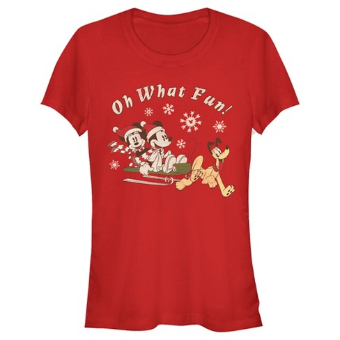 Juniors Womens Mickey & Friends Oh What Fun Sled T-Shirt - image 1 of 4