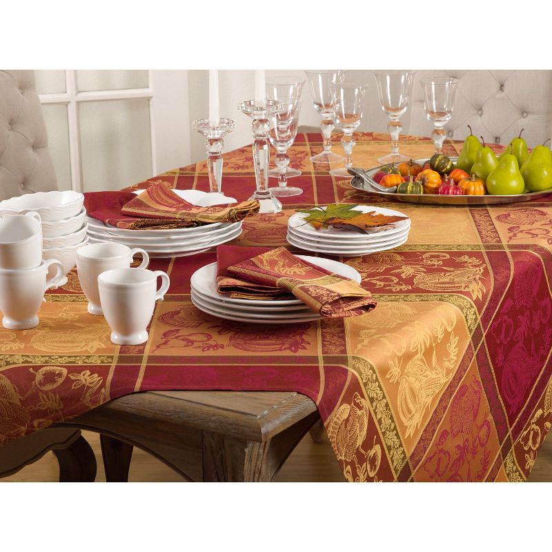 Saro Lifestyle Thanksgiving Fall Holiday Design Jacquard Cotton Blend Tablecloth, 3 of 5