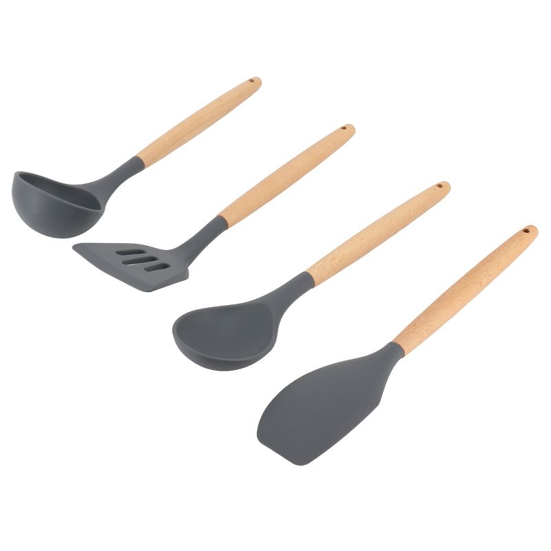 Gibson Home Holton 7 Piece Silicone Beech Wood Kitchen Tool Set in Grey, 2 of 6