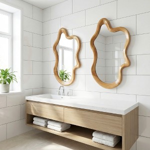 Spassway Irregular Wall Mirror Wood Frame Bathroom Mirror Asymmetrical Artistic Mirror Decorative for Living Room Bedroom Bathroom Hallway Entryway - 1 of 4