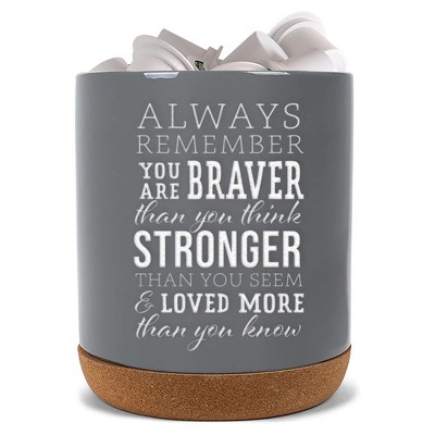 Elanze Designs Braver Stronger Grey X-Large Cork Bottom, Kitchen Counter, Ceramic Stoneware, Coffee, Tea and Hot Chocolate, Machine Brewing, K Capsule