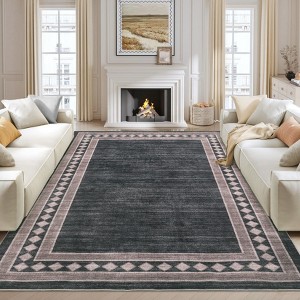 Machine Washable Modern Geometric Area Rugs 6x9 Contemporary Accent Carpet, Stain-Resistant Low Pile Throw Rugs, Bordered Indoor Floor Carpet - 1 of 4