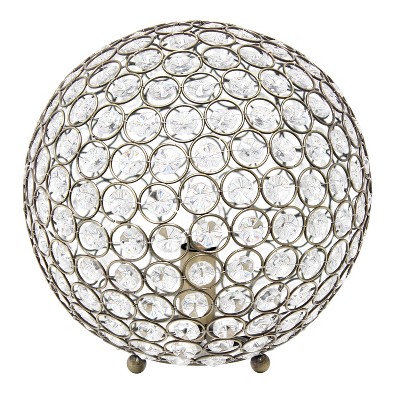 10" Antique Brass Crystal Round Orb Table Lamp