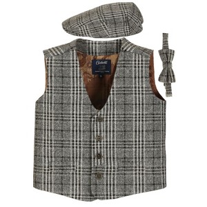 Gioberti Kids and Boys 3pc Tweed Vest with Matching Cap and Bow Tie - 1 of 4