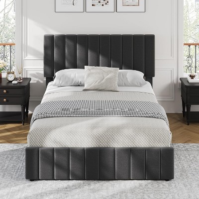 Bed Frame with 4 Storage Drawers, Adjustable Height Headboard, No Box Spring Needed