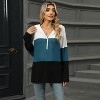 Women Pullover Long Sleeve Half-Zip Color-Block Hoodie Sweater, Blue, XXL - 2 of 4