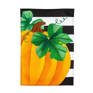 Evergreen Pumpkin Stripe Garden Burlap Flag 12.5 x 18 Inches Indoor Outdoor Decor - 1 of 4