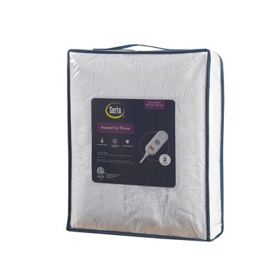 Ivory Faux Fur Electric Heated Throw Blanket