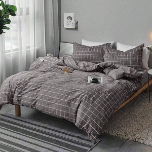 Gray Set of 3 Duvet Cover Set, 1200 TC Luxury Microfiber, Zipper Closure, Plaid Design for Modern Home - 1 of 4