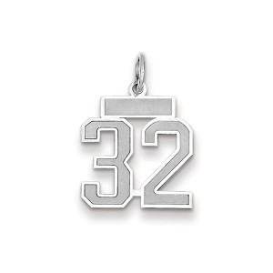 Black Bow Jewelry 14k White Gold, Jersey Collection, Small Number 32 Pendant - 1 of 2