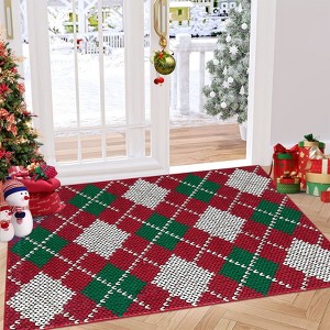 Red and Green Holiday Print Plaid Area Rug Christmas Theme Home Decor Rugs Low Pile Non Slip Carpet for Dining Room Play Room - 1 of 4