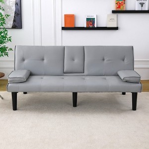 CAVINAS 67-inch PVC Multi-Functional Sofa Bed,Loveseat with Foldable Design & Cup Holder,500lbs Weight Capacity - 1 of 4