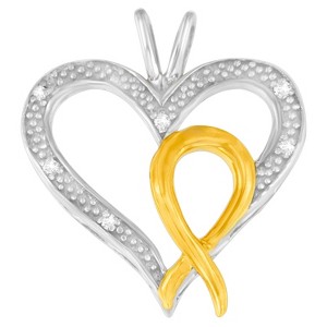 Haus of Brilliance Silver Two Toned 1/25 cttw Diamond Heart-Ribbon Pendant Necklace - 1 of 4