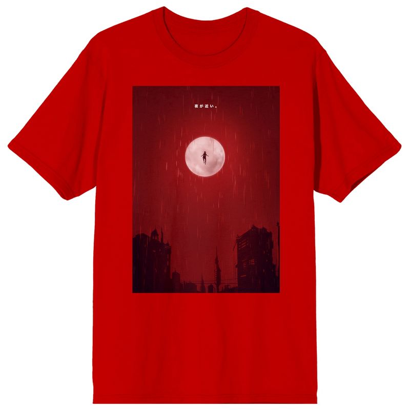 Apple Black Character Silhouette On Rainy Red Sky Crew Neck Short Sleeve Red Men's T-shirt, 1 of 4