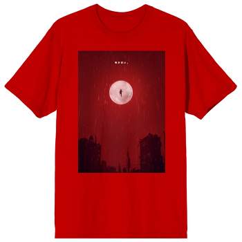 Apple Black Character Silhouette On Rainy Red Sky Crew Neck Short Sleeve Red Men's T-shirt