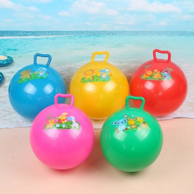 Handle Hopper Ball With Cartoon Pattern Bouncing Inflatable Toy For Kids