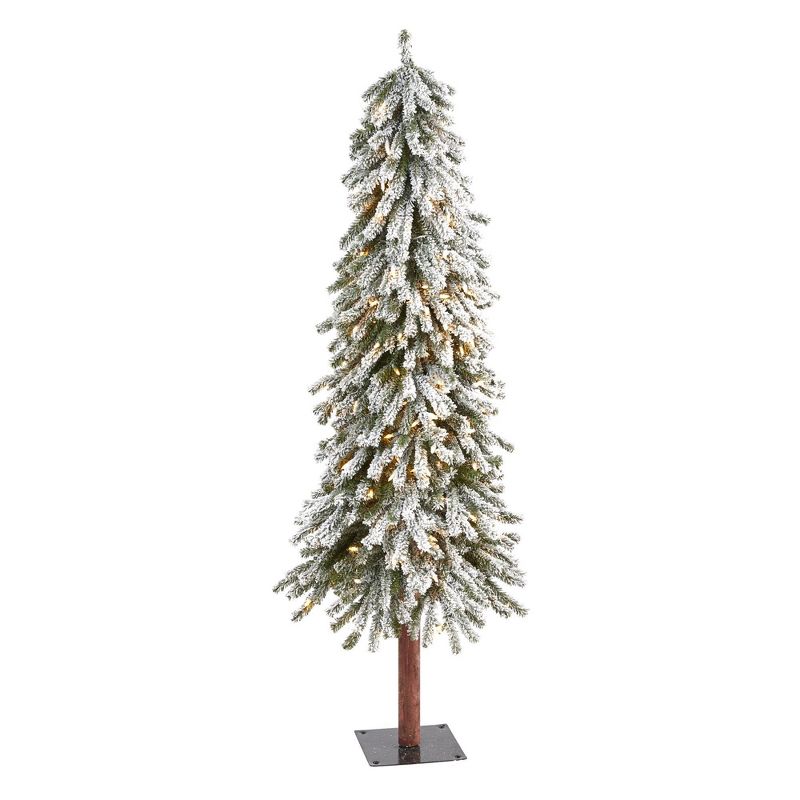 5ft Nearly Natural Pre-Lit Flocked Grand Alpine Artificial Christmas Tree Clear Lights, 1 of 9