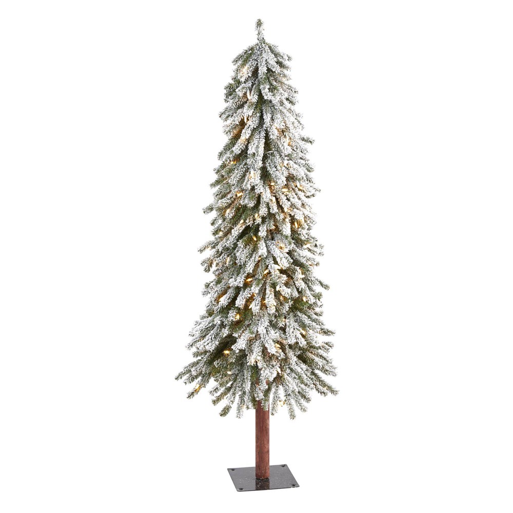 Photos - Garden & Outdoor Decoration 5ft Nearly Natural Pre-Lit Flocked Grand Alpine Artificial Christmas Tree Clear Lights